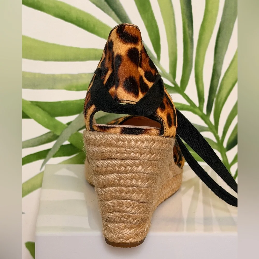 NEW J. Crew Leopard Print Espadrille Wedges with Black Ties